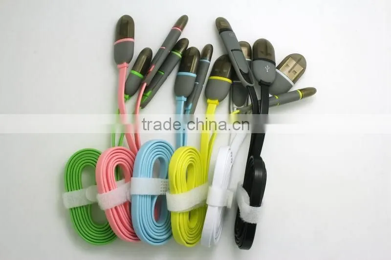 fashionable style 2 in 1 charger cable with micro 5pin for android and iphone usb cahrger cable to dc 3.5 mm jack