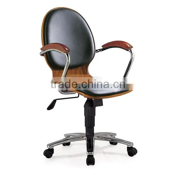 Haiyue New arrival comfortable black leather cushion wood frame student reading chair in libraly