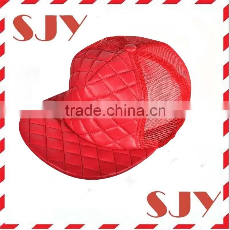 High quality foam flat bill faux leather mesh trucker hat