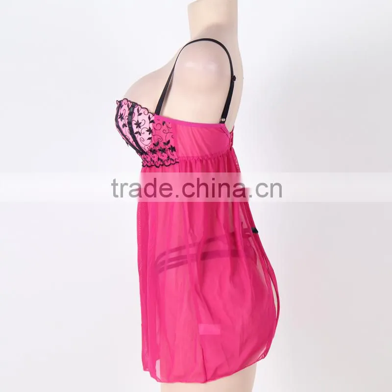 Embroidery sexy babydoll backless nighty