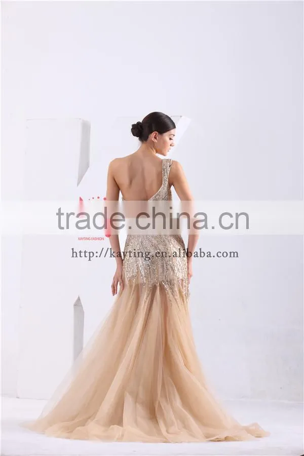 Alibaba fashion one shoulder V neck beaded long japanese prom dresses 2015 vestidos de fiesta