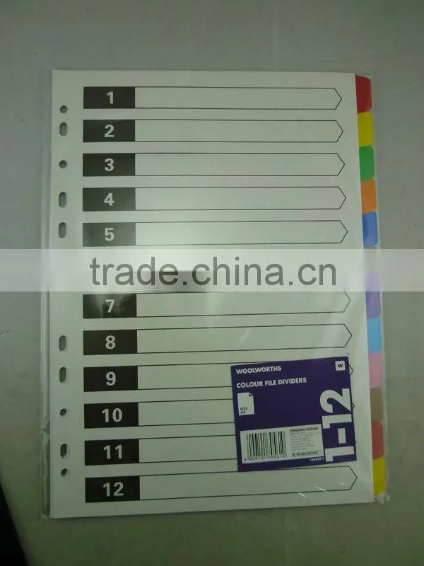 A4 paper index file divider with colorful tabs