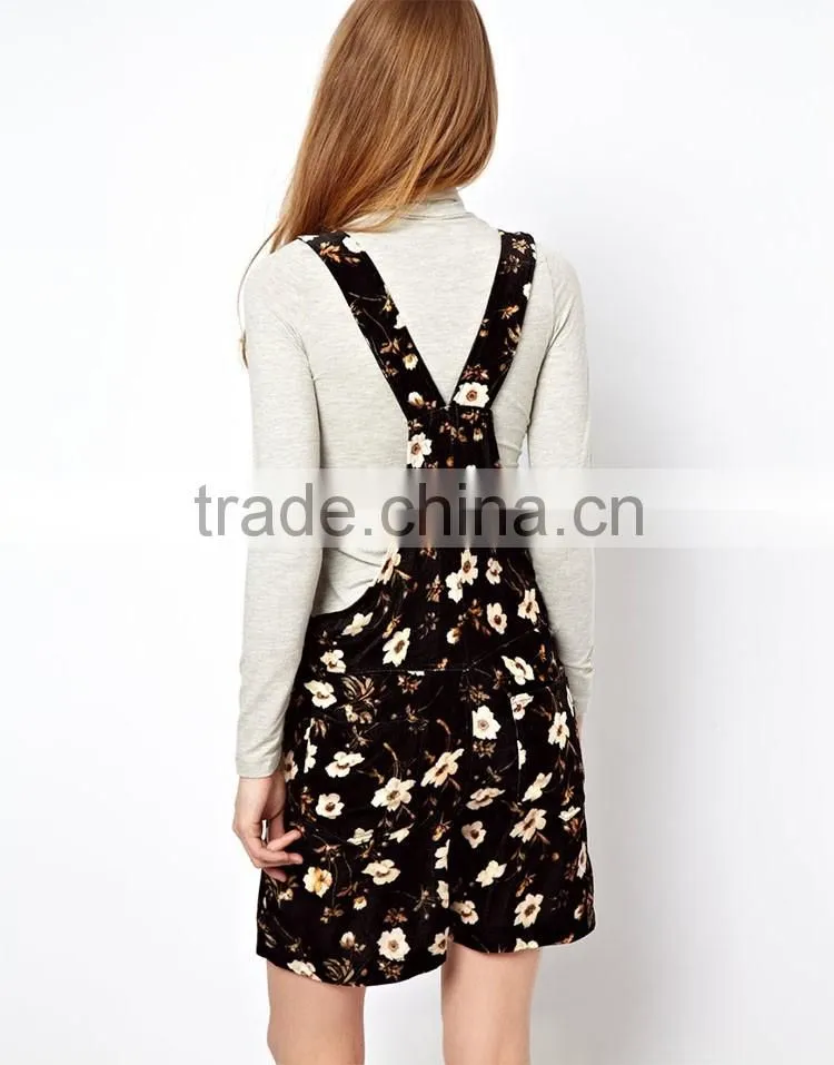 Dungaree printed clothing spaghetti strap casual dress