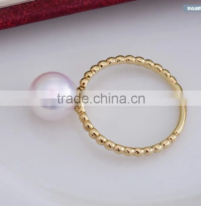 7.5-8mm white natural akoya 14K gold yellow gold pearl ring, wedding pearl ring