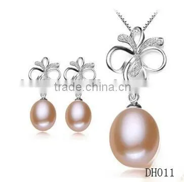 wholesales women wedding round pearl pendant jewelry with necklace and earrings