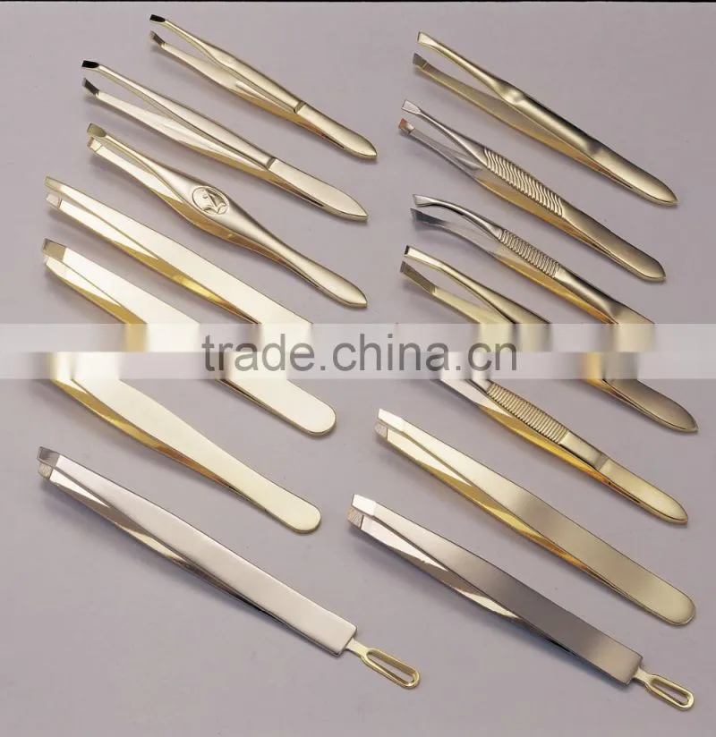 Durable 24K gold finish tweezers,gold beauty tools