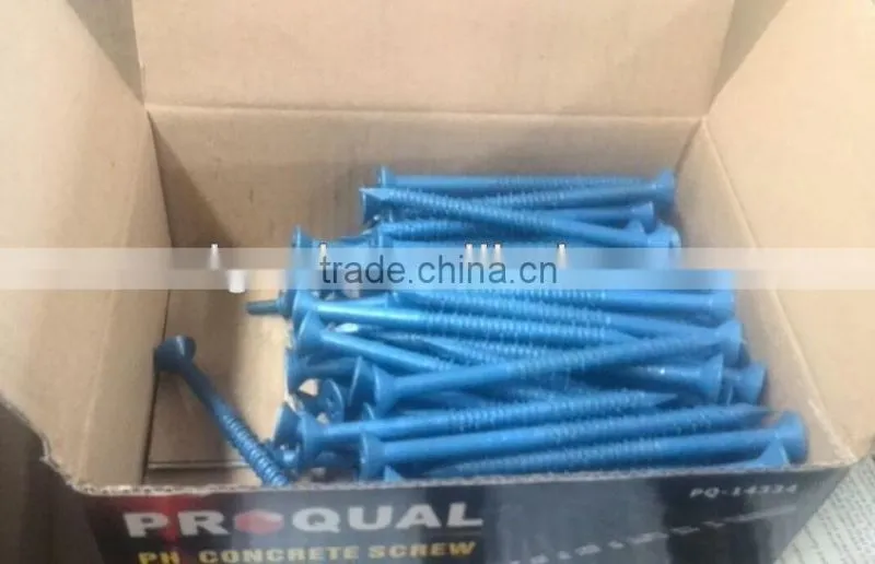 Flat head concrete screw with high-low thread blue ruspert plated
