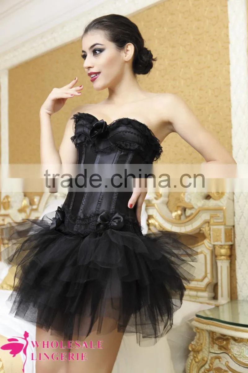 cheap sexy lace corset with skirt,sexy lace top corset, women sexy corset,