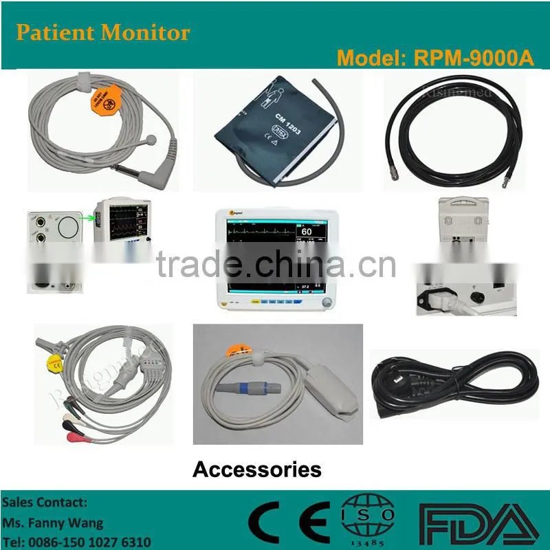 Factory price !!CE approved 12.1" TFT display 6-Parameter portable multiparameter patient monitor with factory price