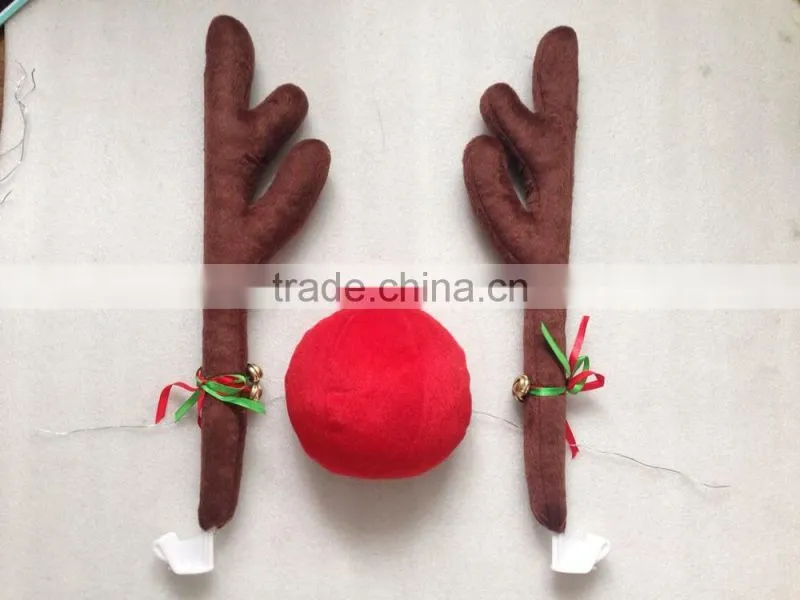 Plush Rudolf The Reindeer Antlers and Red Nose Car Set