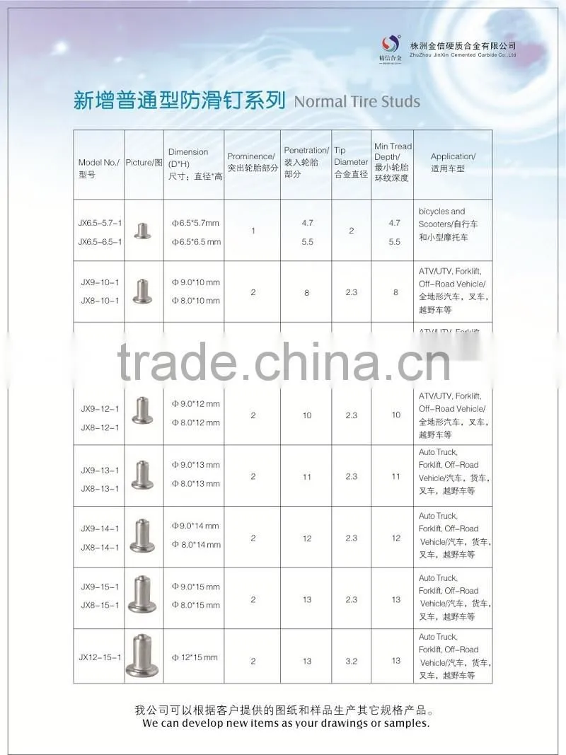 Tungsten carbide grip car/motorcycles/bicycle tire studs for sales