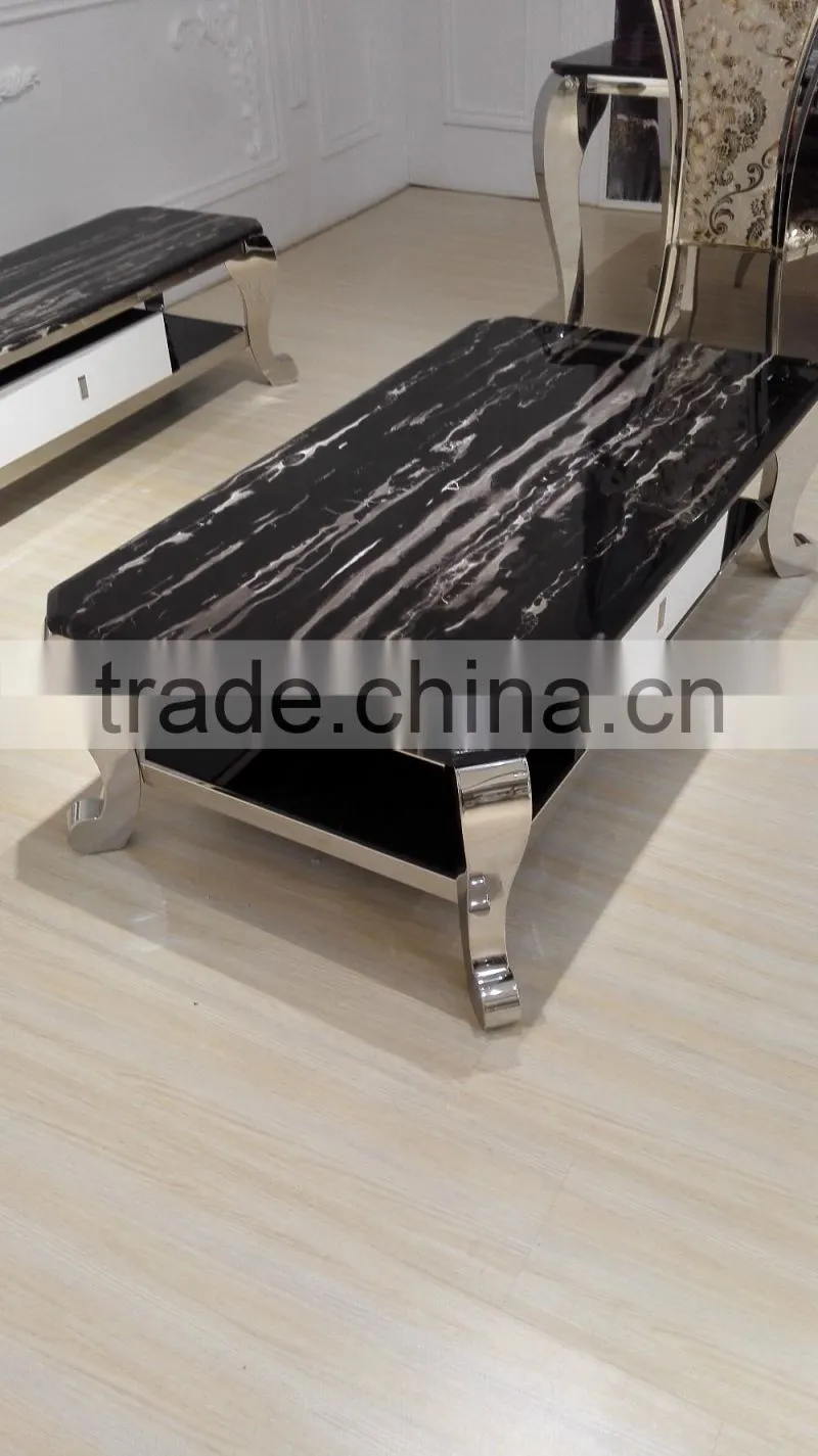Marble Top LCD TV Floor Stand with Curio Cabinet