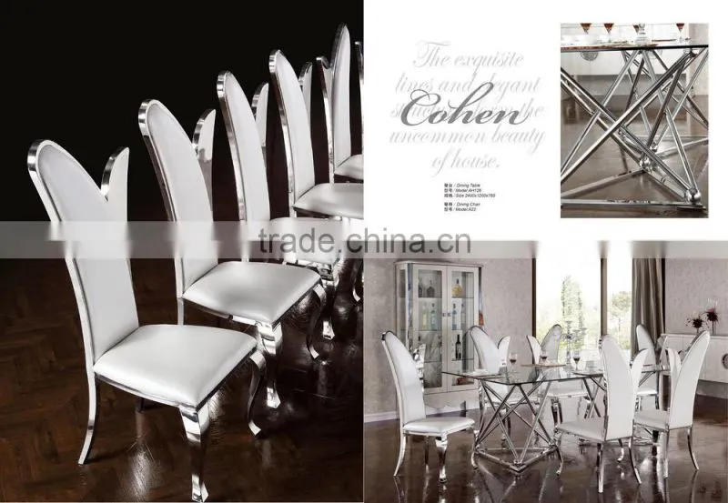 hot seller glass top stainless steel base dining table and chair