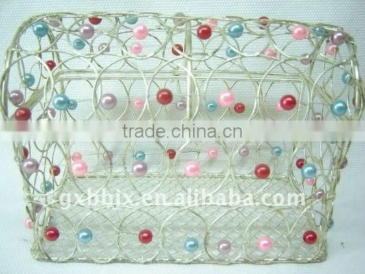 Silver colourful pearl wire storage box with lid
