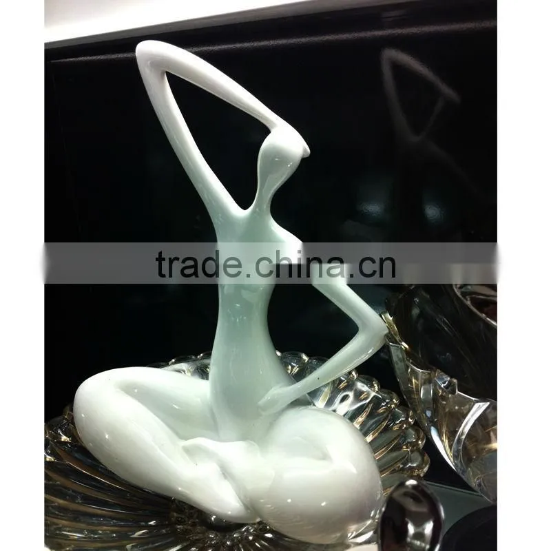 Modern Style White Gold Painted Resin Naked Dancing Lady Sculpture
