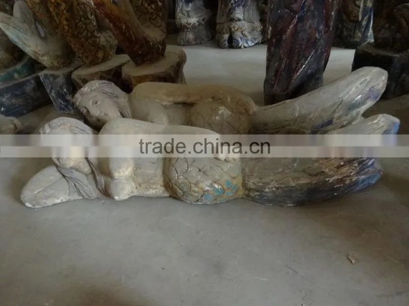 Antique hand made wooden carving sleeping mermaid sculpture,wooden statues,Religious sculptures