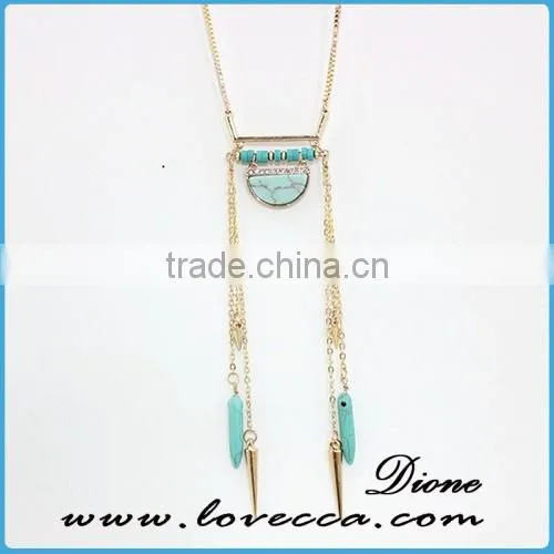 Fashion wholesale handmade gemstone long chain tassel charm necklace