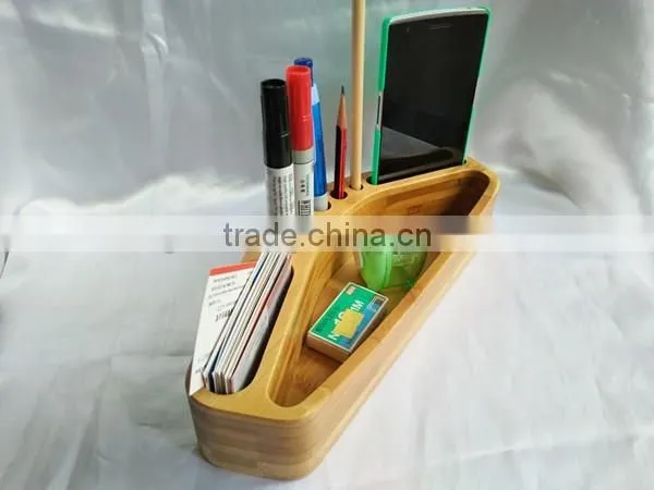 Custom logo bamboo pen holder for desk organizer