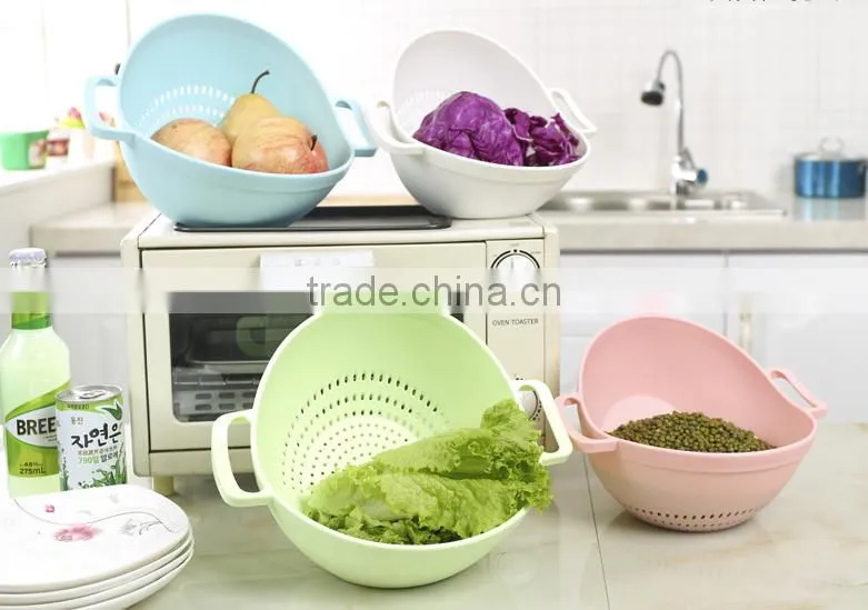 Super practical Creative fashion Plastic wash rice Colander Strainer Sieve bright kitchen plastic drain vegetable basket