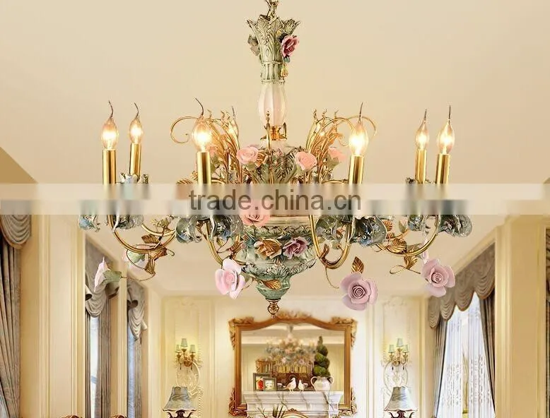 Luxurious Vintage Victorian Style Royal Imperial Blue Porcelain and Crystal Golden Brass Pendant Lamp, Chandelier BF12-05254g