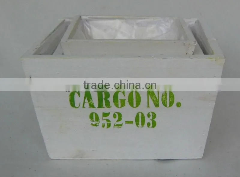 white wash square printing wooden flower pot/planter