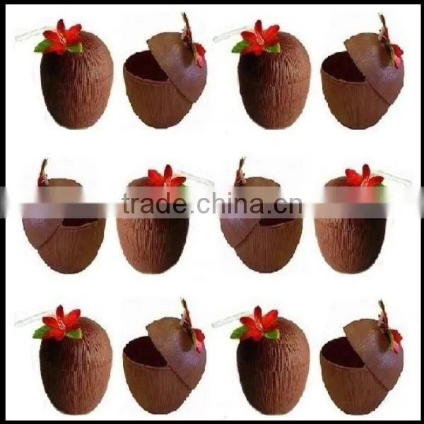 Hawaiian Luau Hula Tropical Plastic Party Coconut Cup Drink & Straw wholesale
