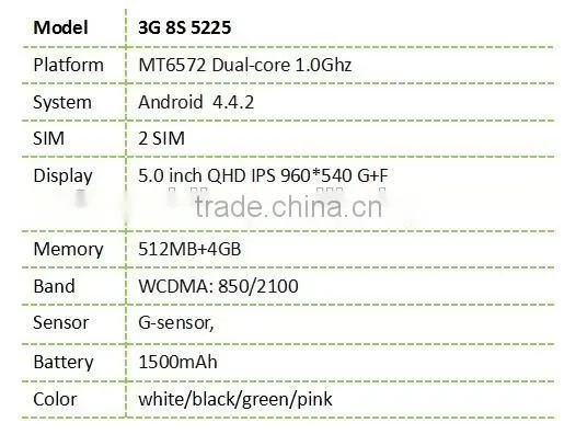 8S mobile 3G 8S5225 5.0" android mobile phone