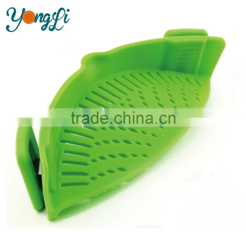 Universal Size Fit Most Pans Clip-on Green Silicone Pasta Strainer