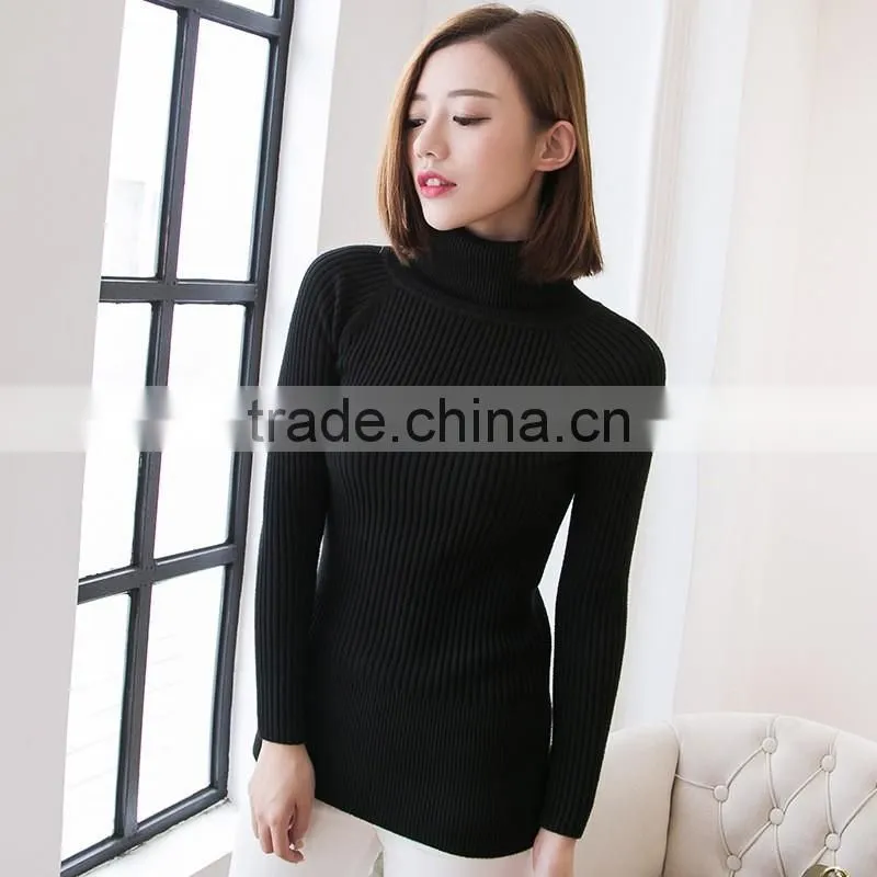 Slim fit soft hand feel long sleeve knitted pullover wool high neck sweater for women