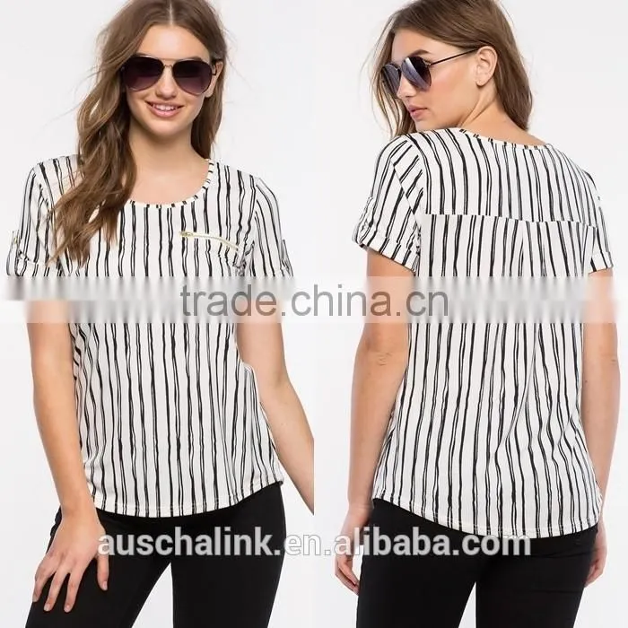 best selling high quality ladies vertical stripe t shirt
