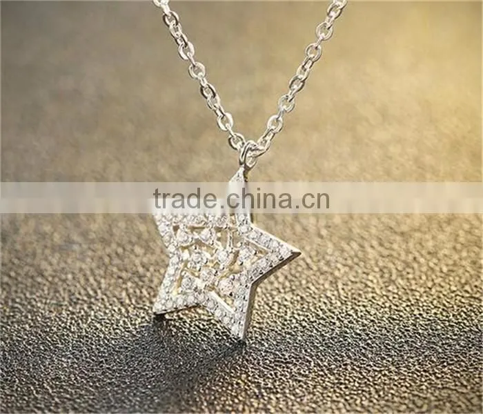 AAA cz pave setting necklace 925 silver star shaped pendant