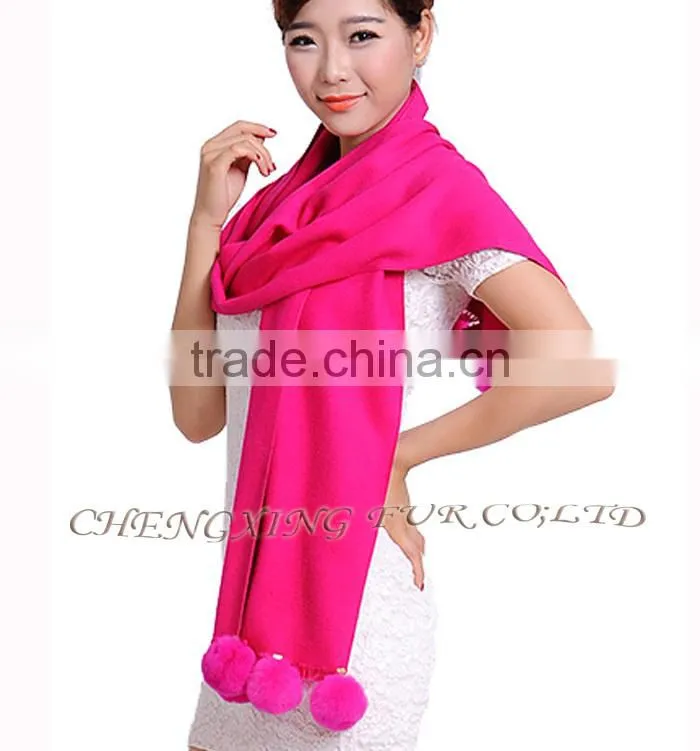 CX-B-P-42C Fur Ball Fashion Women Pashmina Wide Shawl