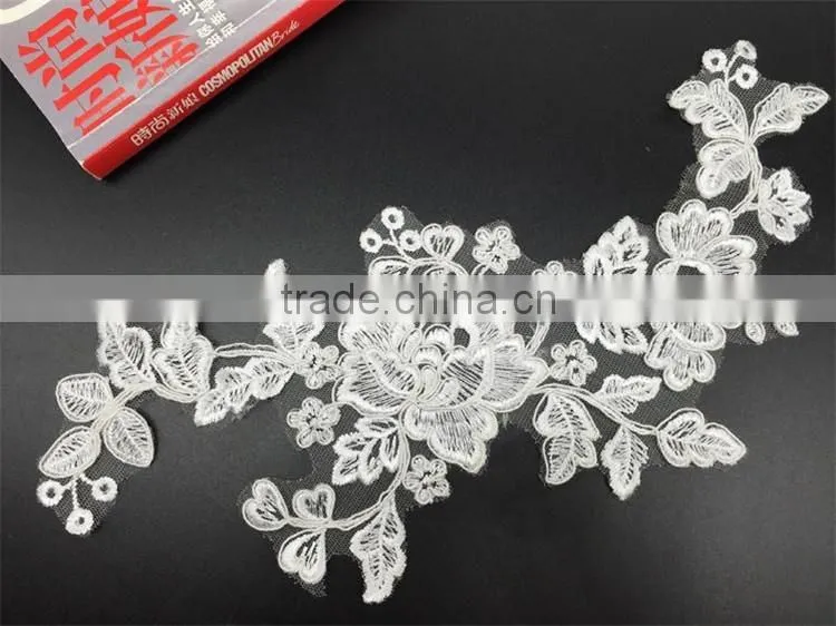 wedding flower embroidery lace fabric 3d flower wedding dress lace applique