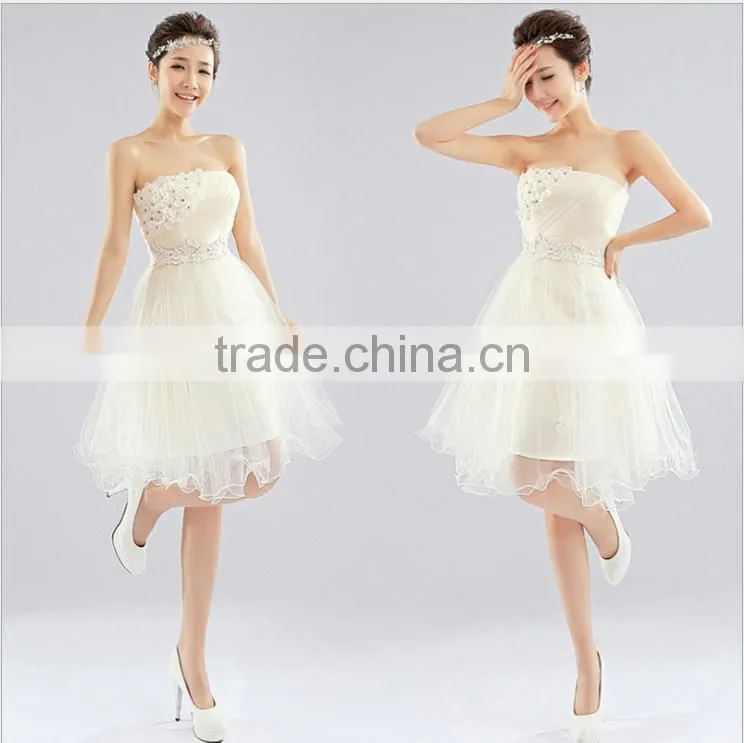 2017 Bridesmaid Short Dress Paragraph Shoulder Halter Sweet Dress Bride Lace Drilling Shoulder Wedding Dress