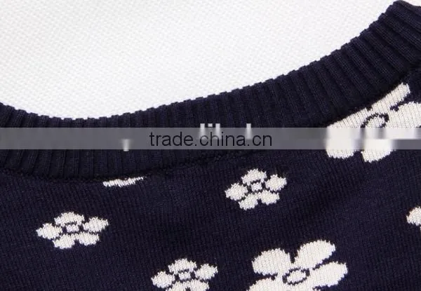 Jacquard Knitted Allover Flower Pcrew Neck Men Cardigan Sweater