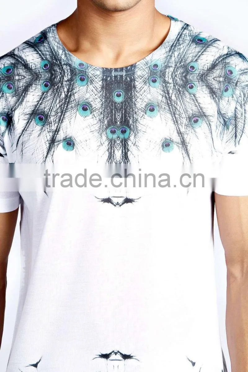 Custom peacock feather printed t-shirt for men
