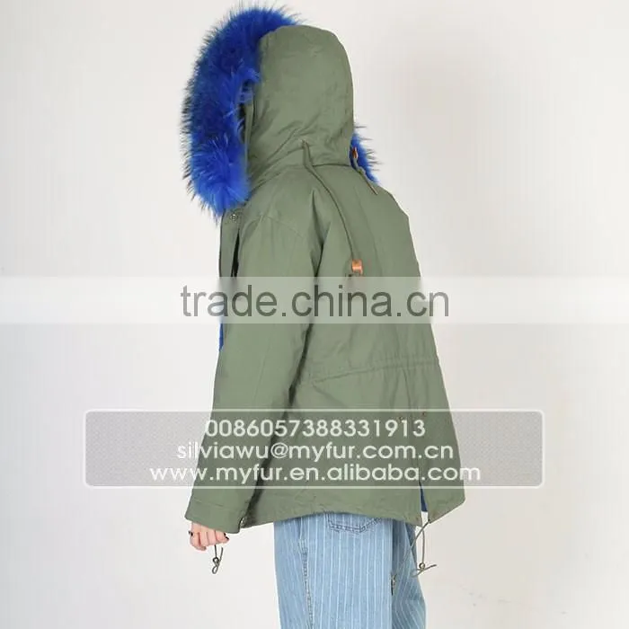Myfur Luxury High Quality Faux Fur Lining Raccoon Fur Hooded Mini Parka Jackets