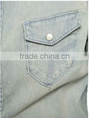 2016 fashion slim fit long sleeves washed denim shirt for girls with two pockets on the chest