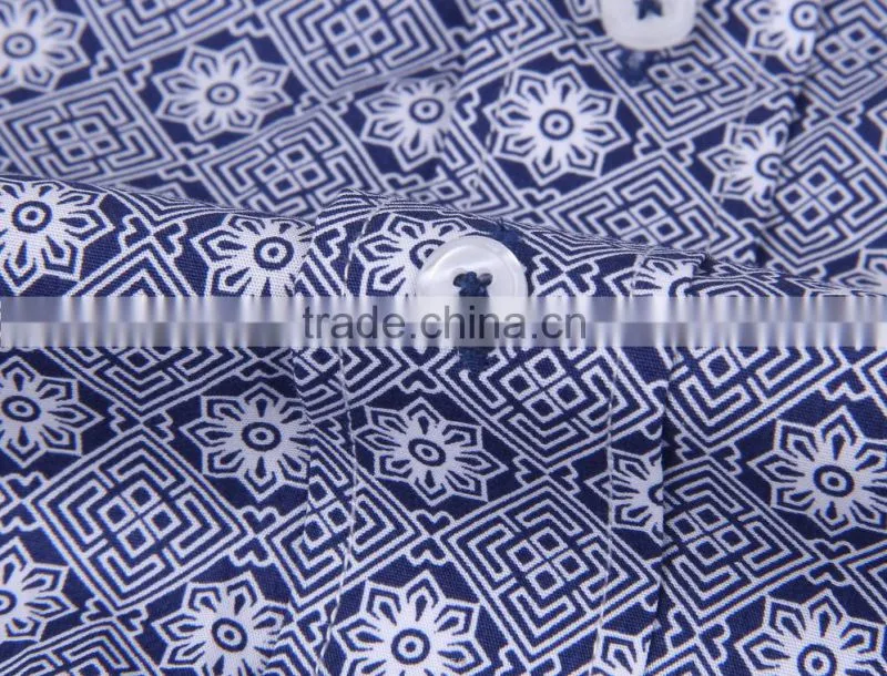 2017 men's long sleeve graphic printed slim fit shirt with contrast collar and cuff