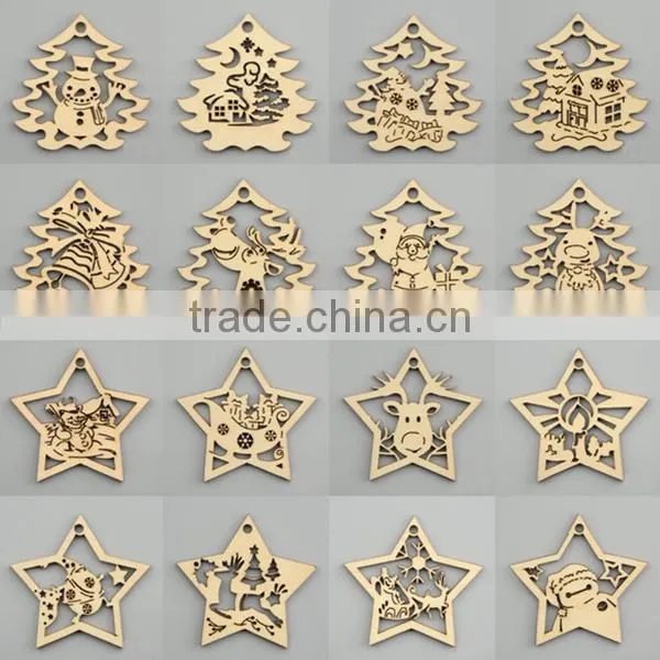 Customized Christmas Decorations Laser Cutting Hollow Tree Star Wood Chip Craft