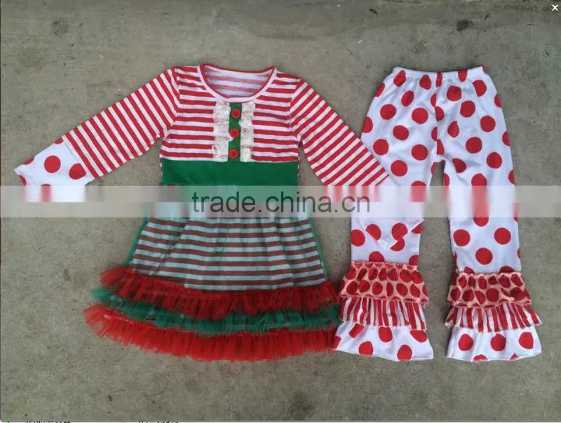 Fashion 2016 online wholesale children's boutique clothing sets baby clothes top girls christmas outfits polka dot cotoon