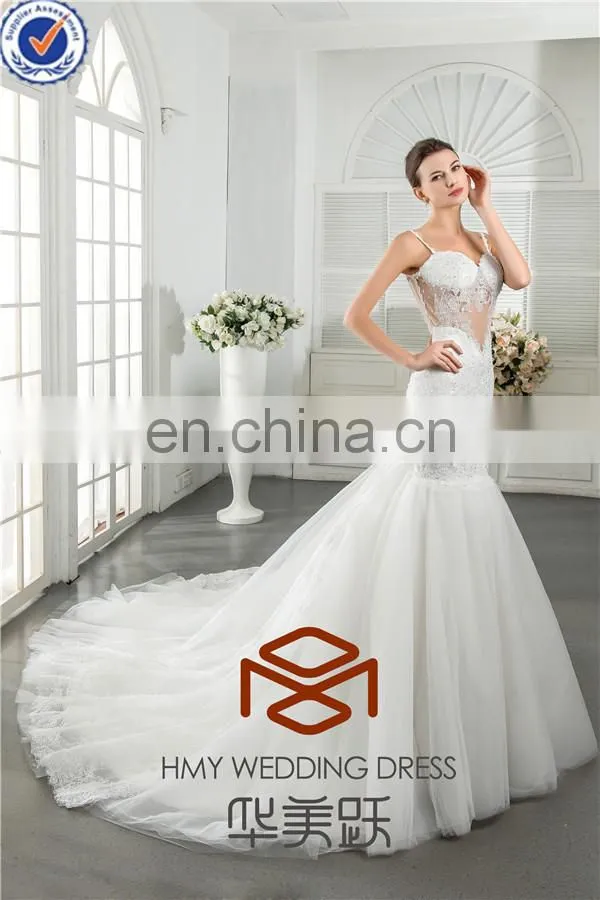 Alibaba HMY-S159 Real Model Customized Sexy Jerset Knit Back See through Corset Lace Bodice Mermaid Wedding Dress 2015