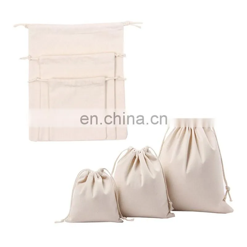 White cotton drawstring pouch with customized logo bag