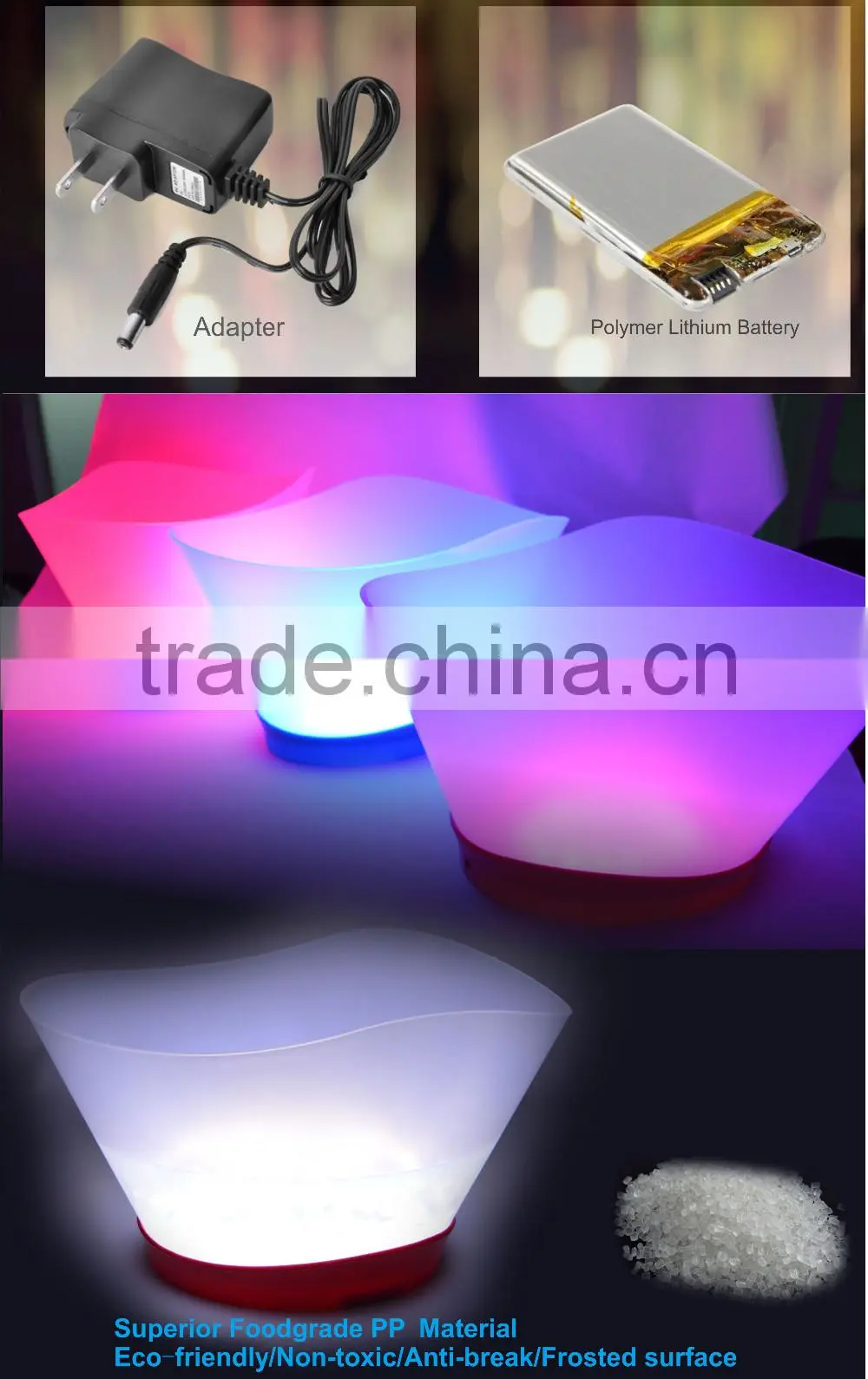 Large Beer Custom Clear Bulk Acrylic PS led Plastic Ice Bucket