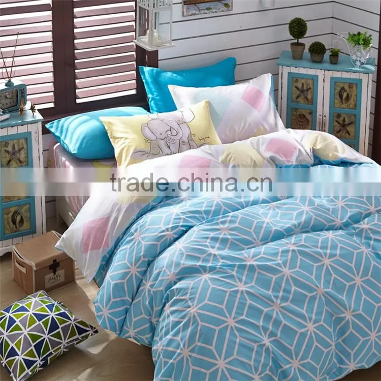 Blue geometric figure printed cotton bedding set wholesale children comforter ccover sets
