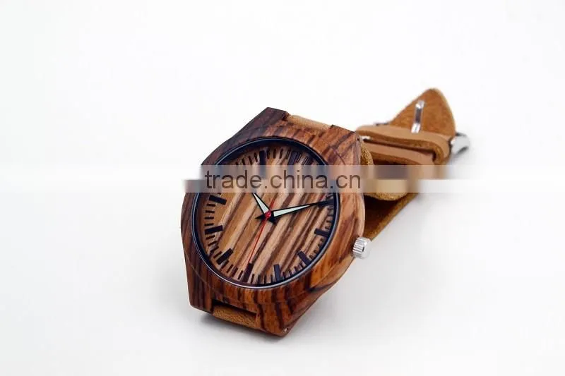 Hot sale cheap wooden watch leather strap watch mens watches natural wooden wrist watch for men or women