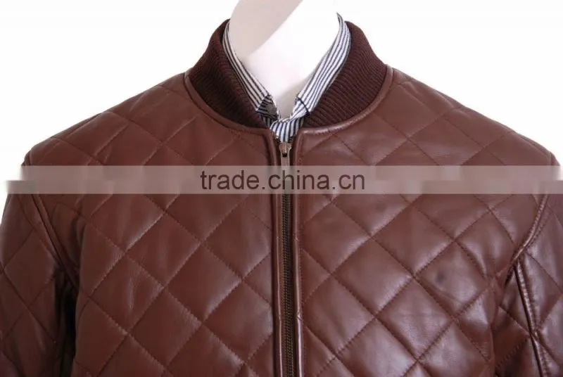 Quilted bomber man leather jacket