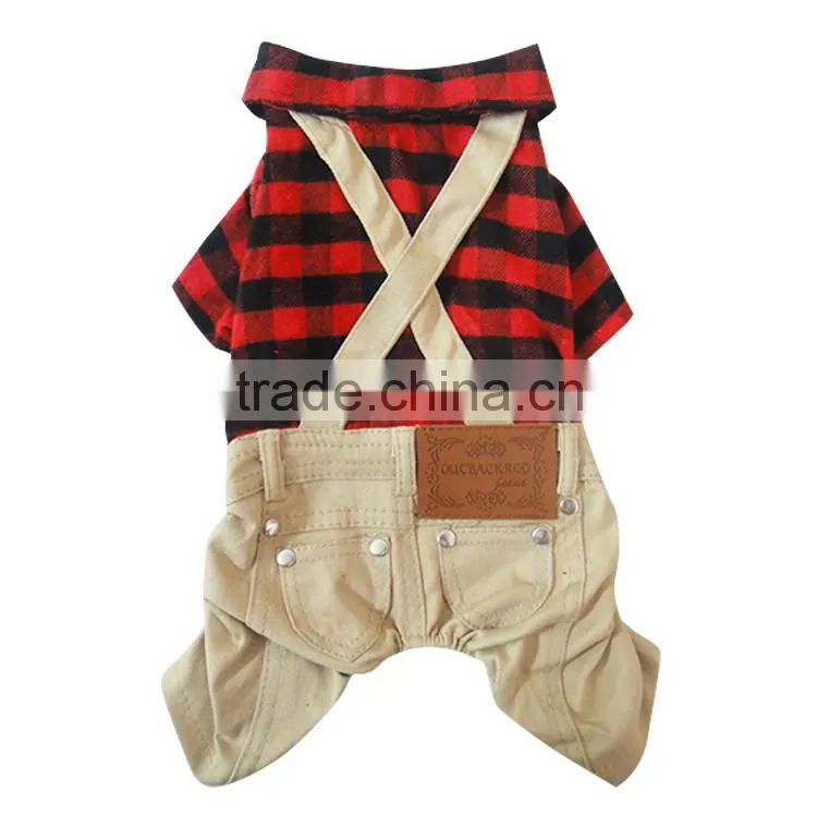 British Style Sanding Brushed Plaid Overalls Dog Clothes