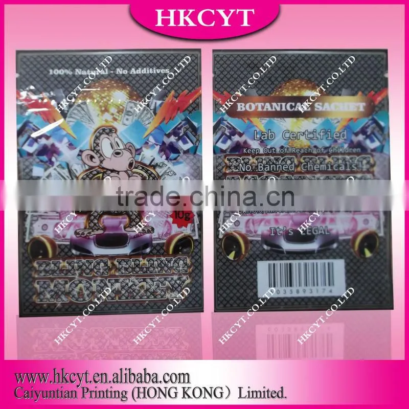Custom mylar herbal incense potpourri bag with zipper/plastic foil zipper bag