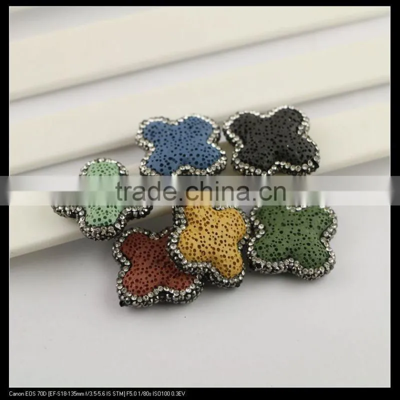 LFD-0100B wholesale Mixed Color Natural Volcanic Stone Loose Bead with Pave Rhinestone Crystal Connector Beads Jewelry Making